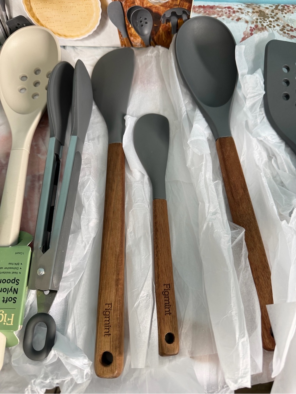 Mint Gray Silicone Kitchen Utensil Set with Wooden Handles - Picture 4 of 6